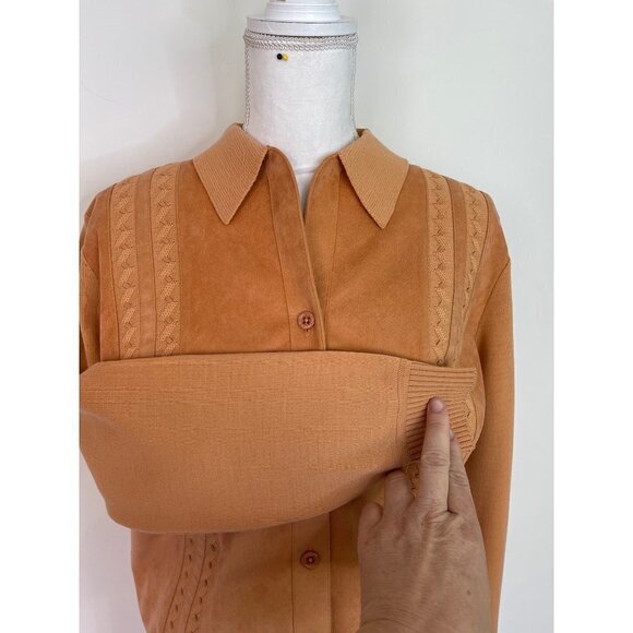 St.Croix Knits Skirt Set Womens Size 12 Wool Ultrasuede Cardigan Peach Toffee - Picture 10 of 15